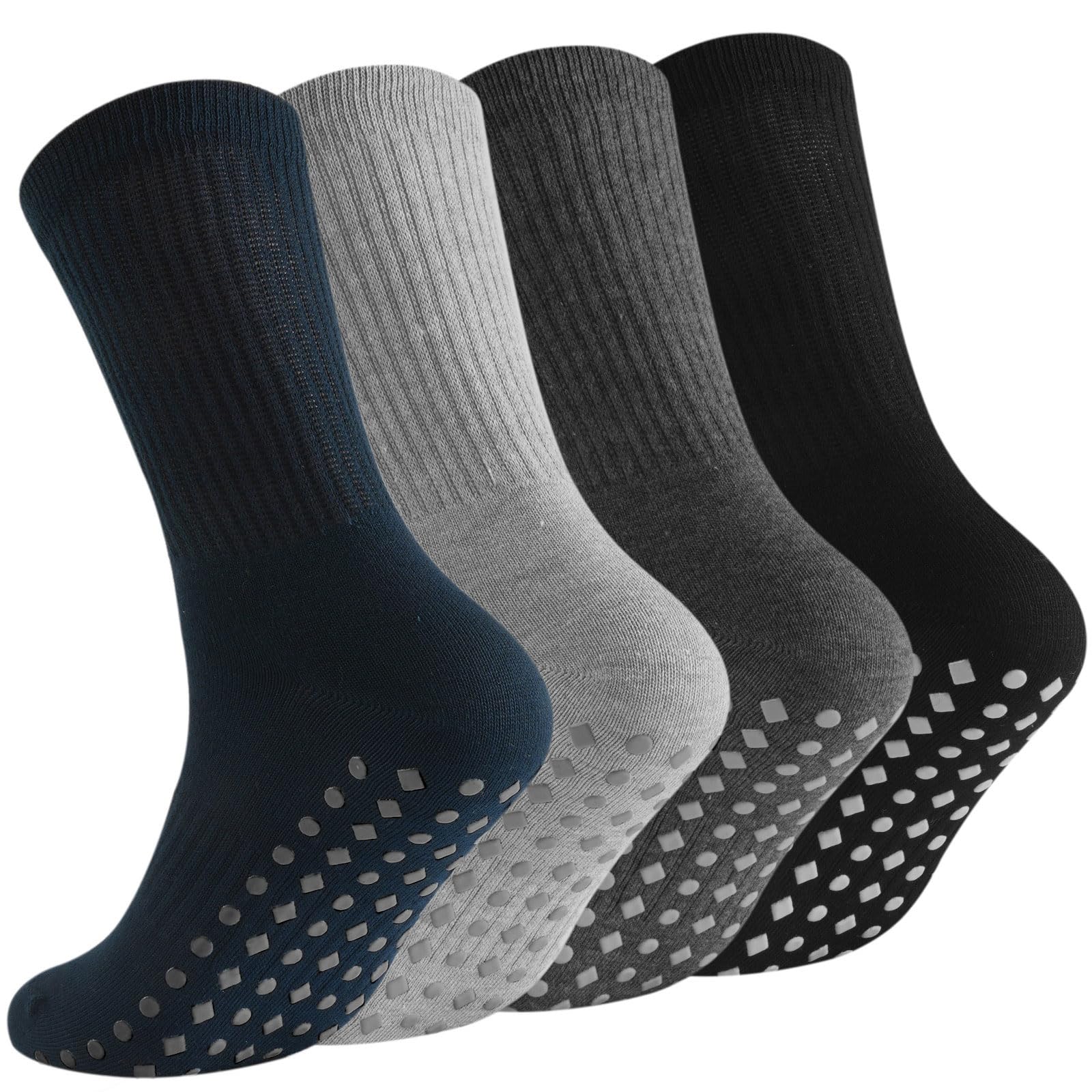 Non-slip grip socks with textured treads for secure footing on smooth floors