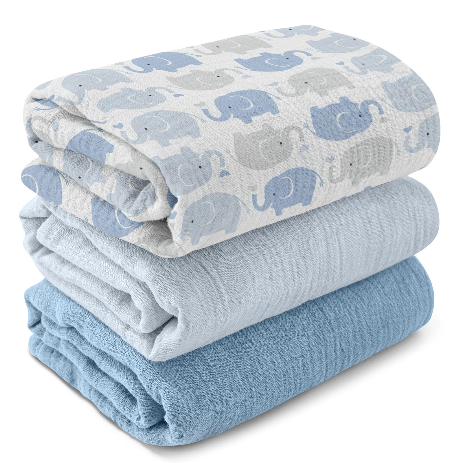 GLLQUEN BABY muslin swaddle blankets with elephant pattern in neutral colors for newborn boys and girls