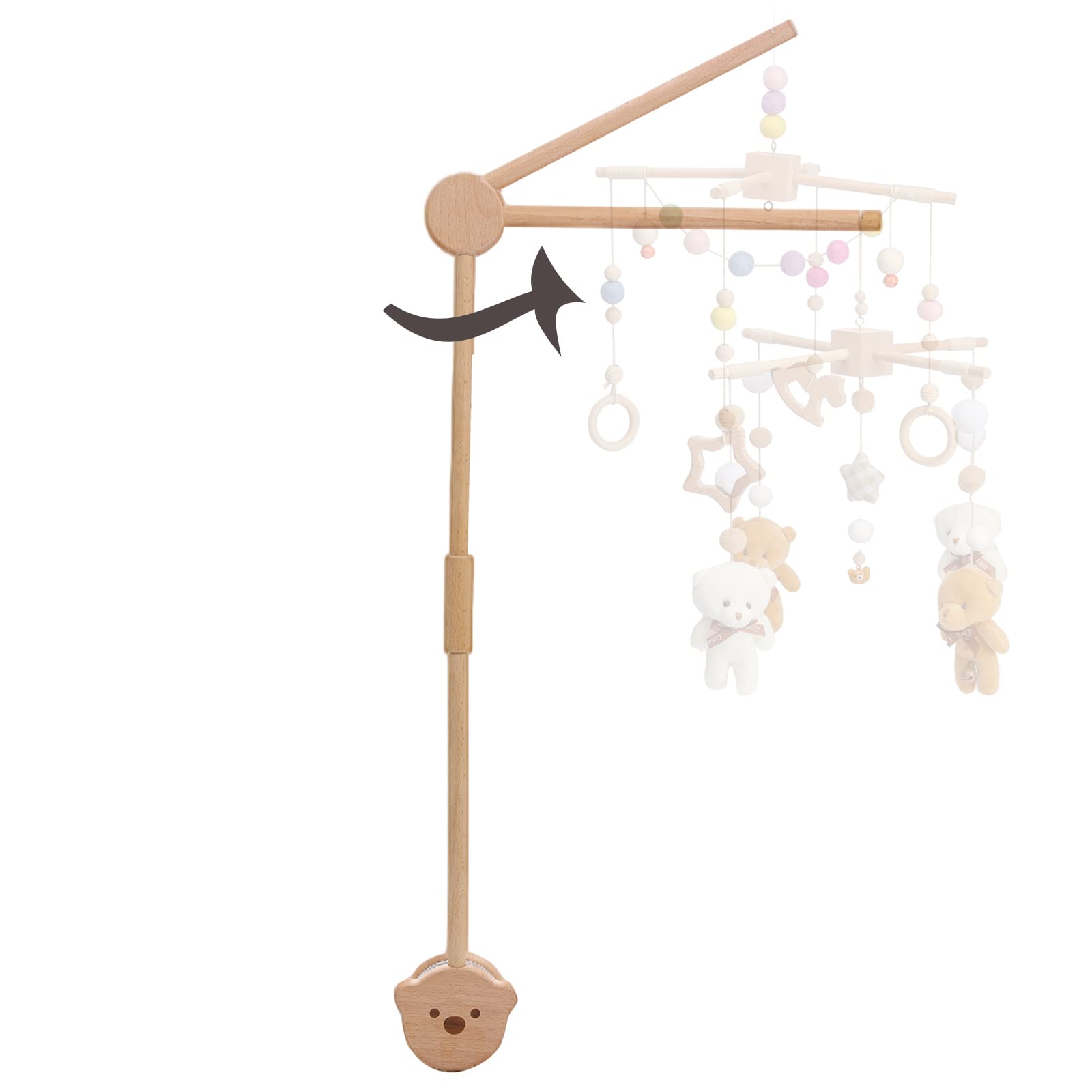 Wooden baby crib mobile arm for nursery décor