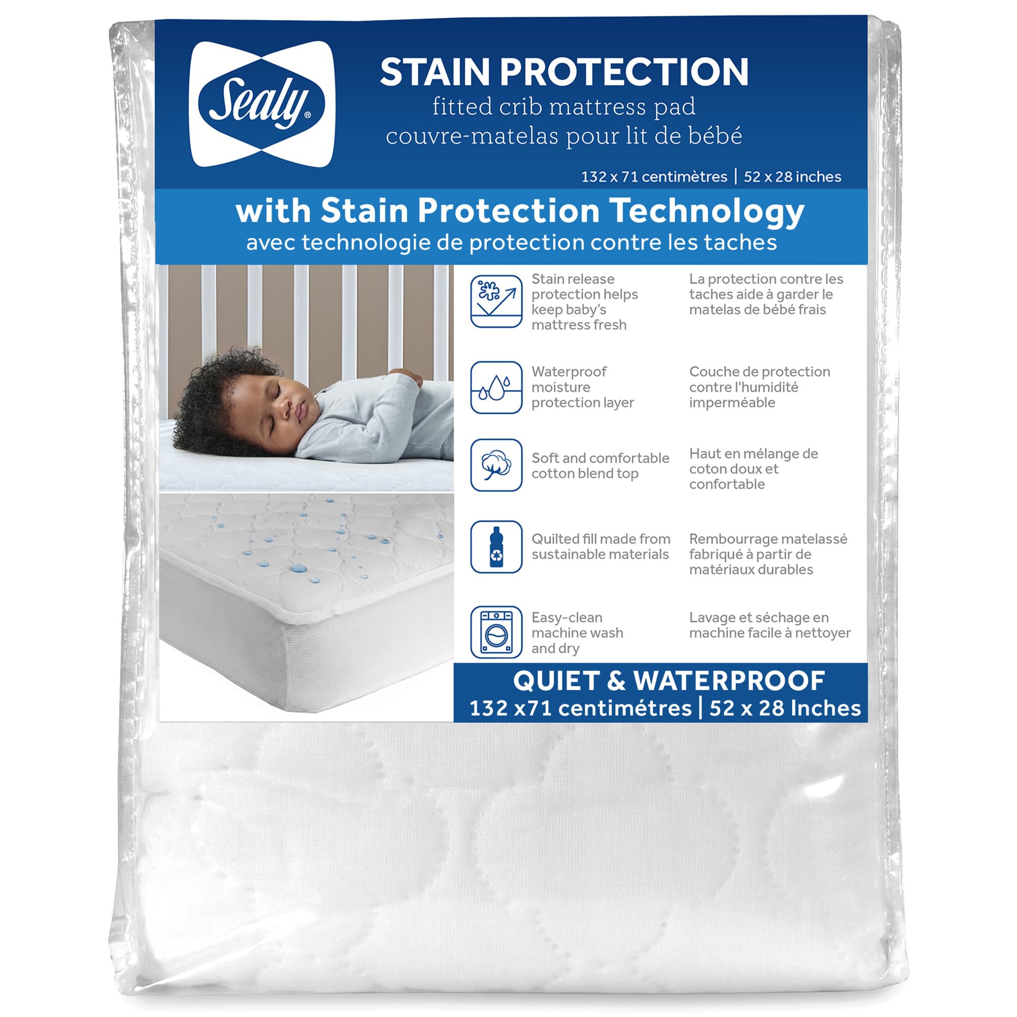 Quilted Sealy Baby waterproof crib mattress protector