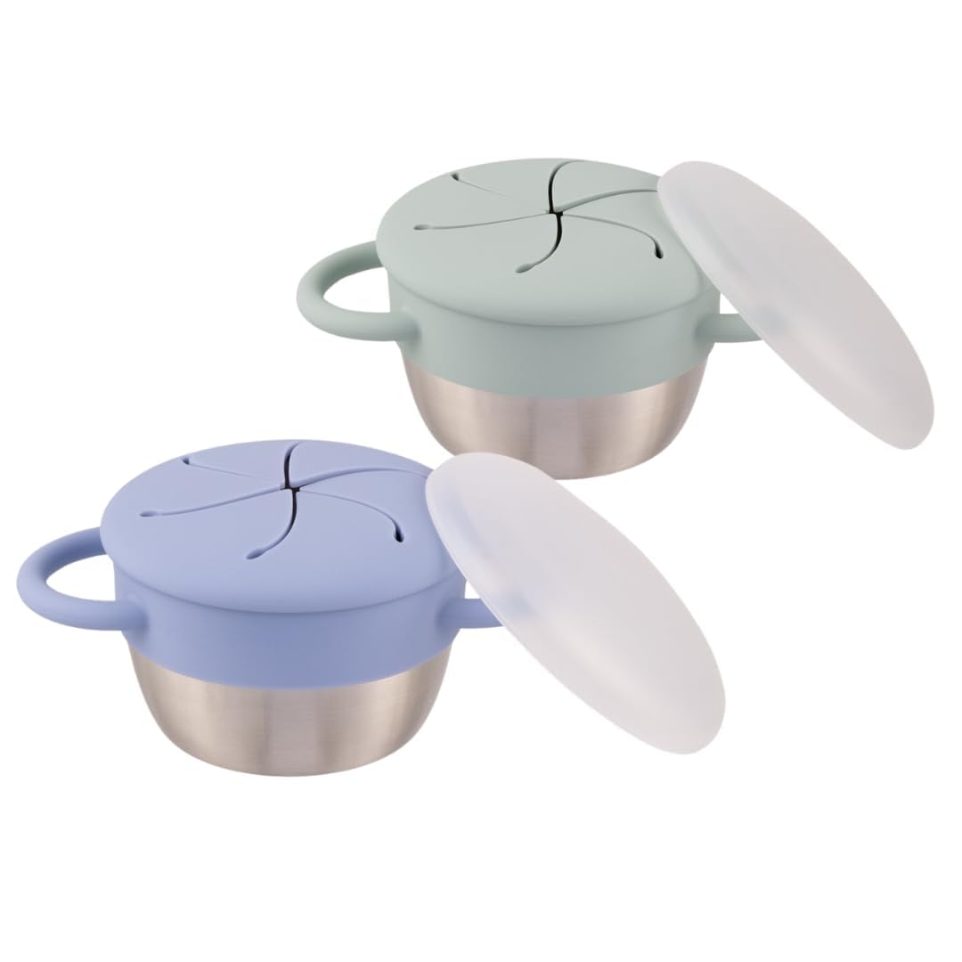 Elk and Friends stainless steel snack cups with silicone lids for toddlers