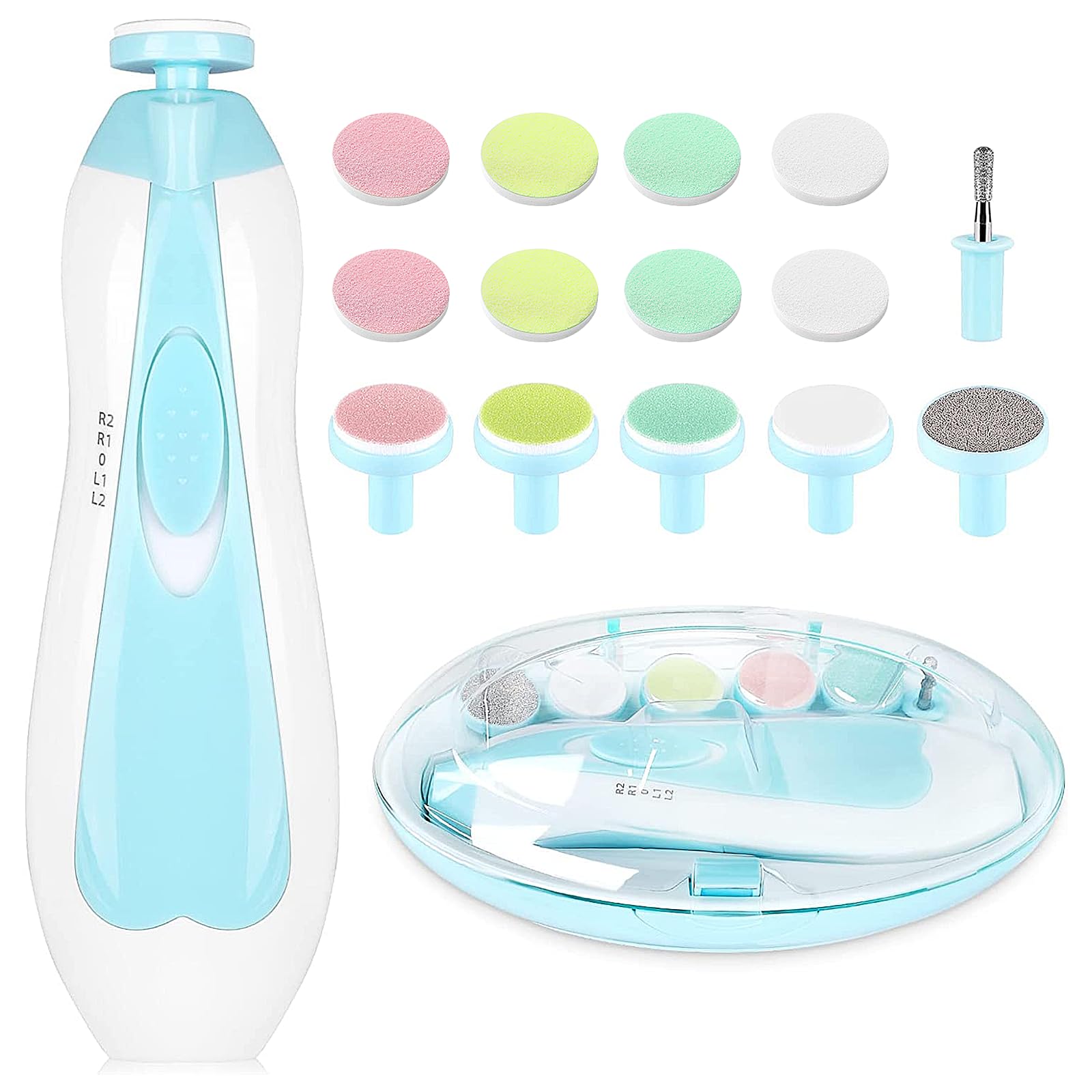 Qunlions life electric nail file drill for baby with multiple sandpaper attachments and compact blue design