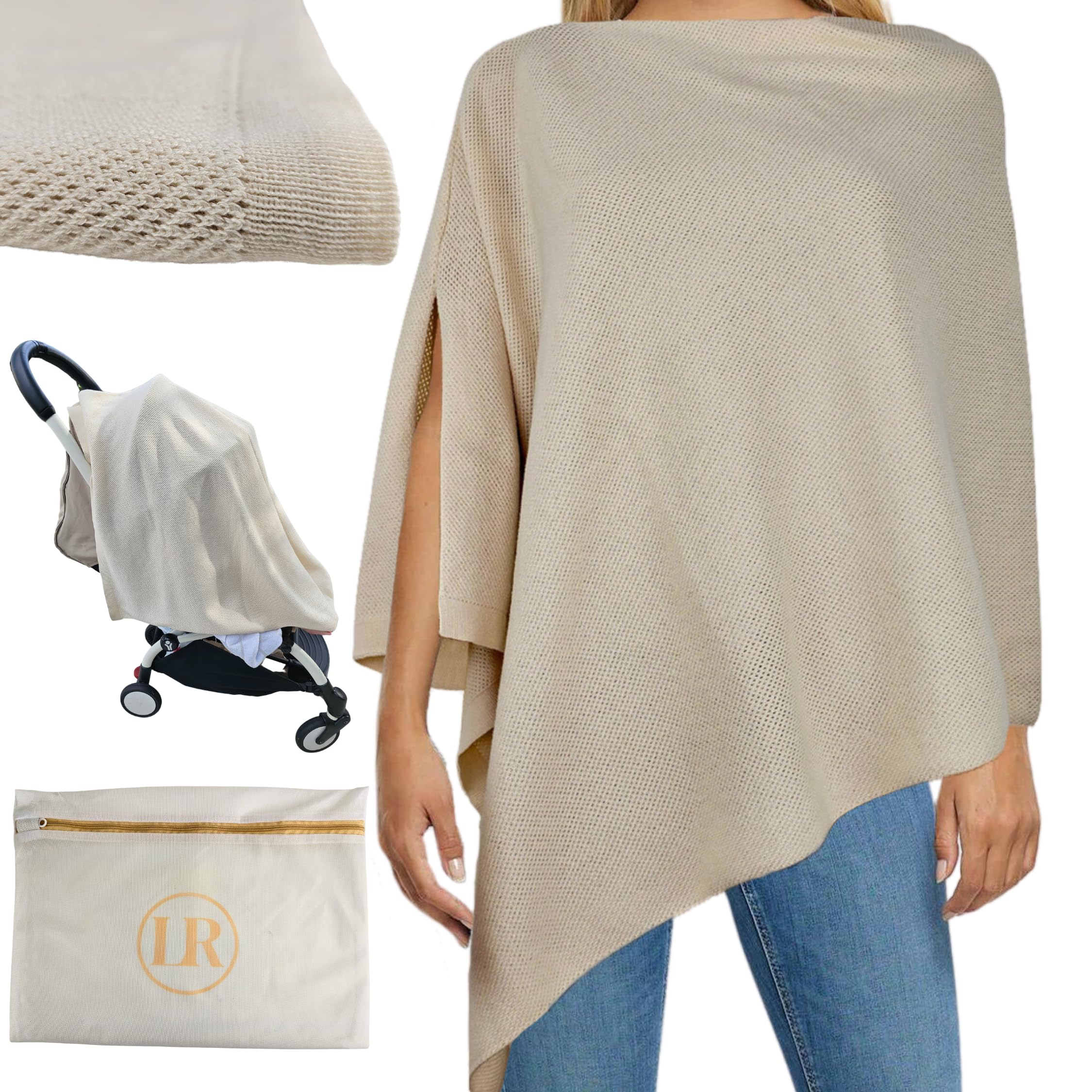 Little Rou Nursing Cover with peekaboo privacy feature in beige
