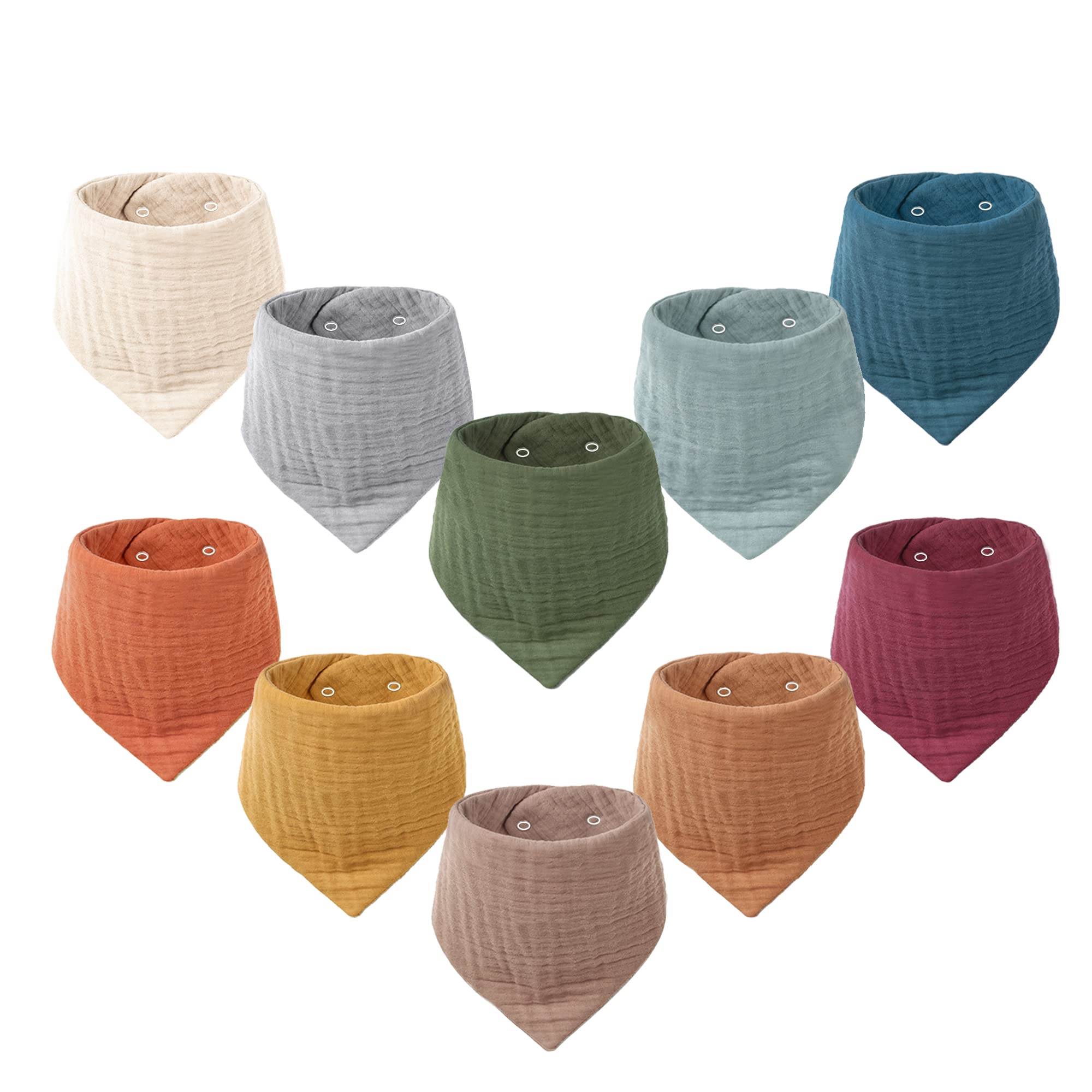 Konssy 10 Pack Baby Muslin Bandana Bibs with 6-layer cotton construction for drooling and teething babies