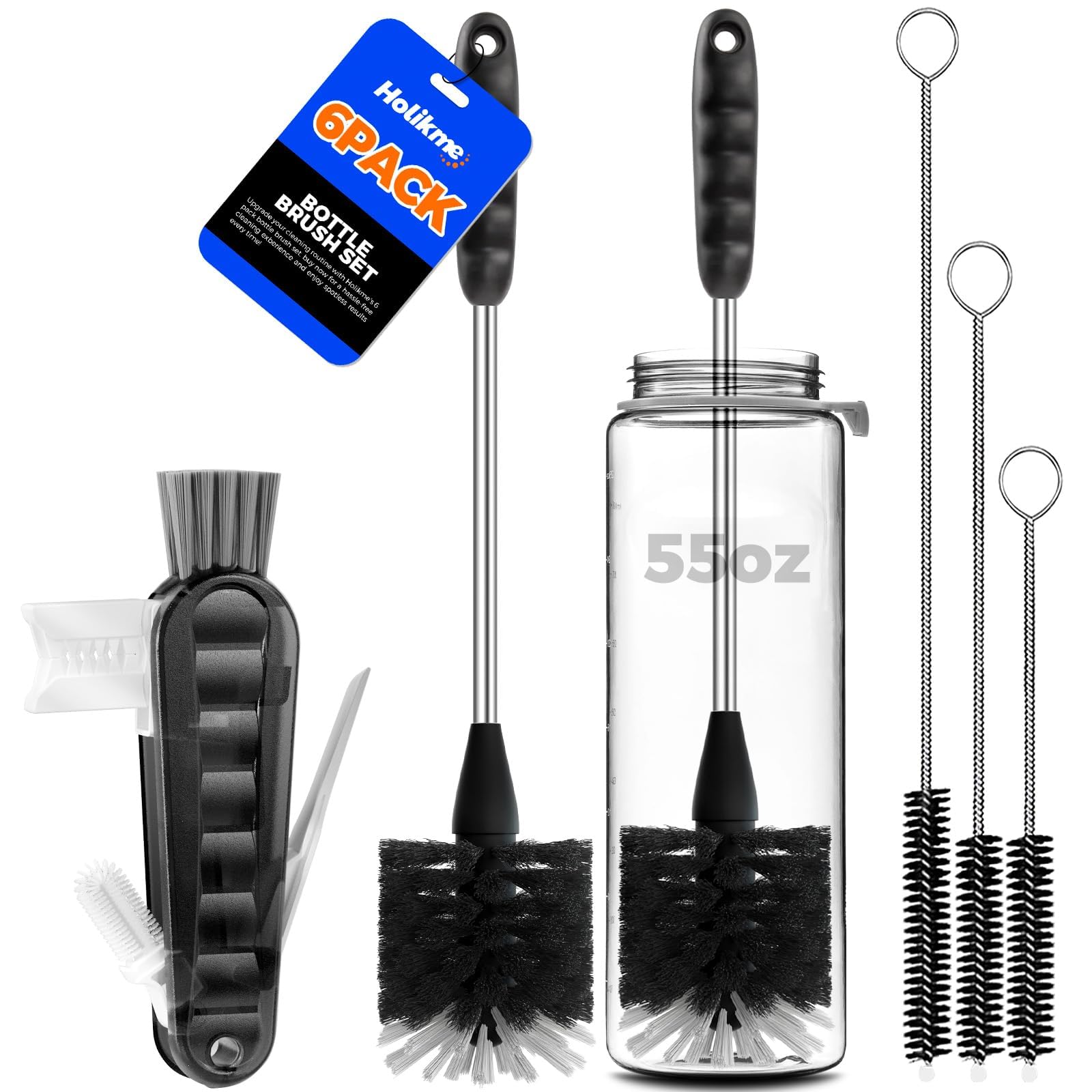 Holikme 6 Pack Bottle Brush set with straw brushes and nipple brush