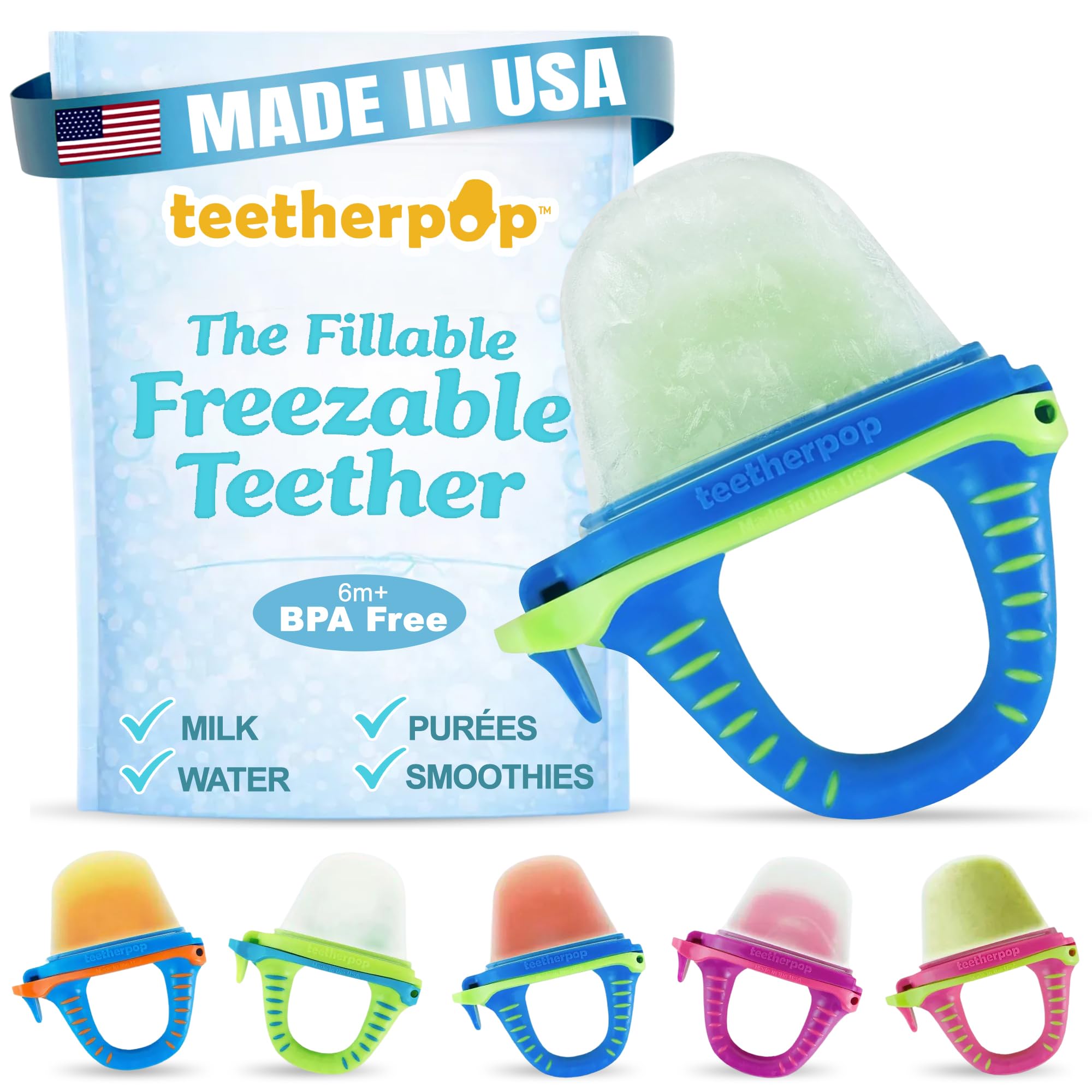 teetherpop fillable freezable baby teether in BlueLime