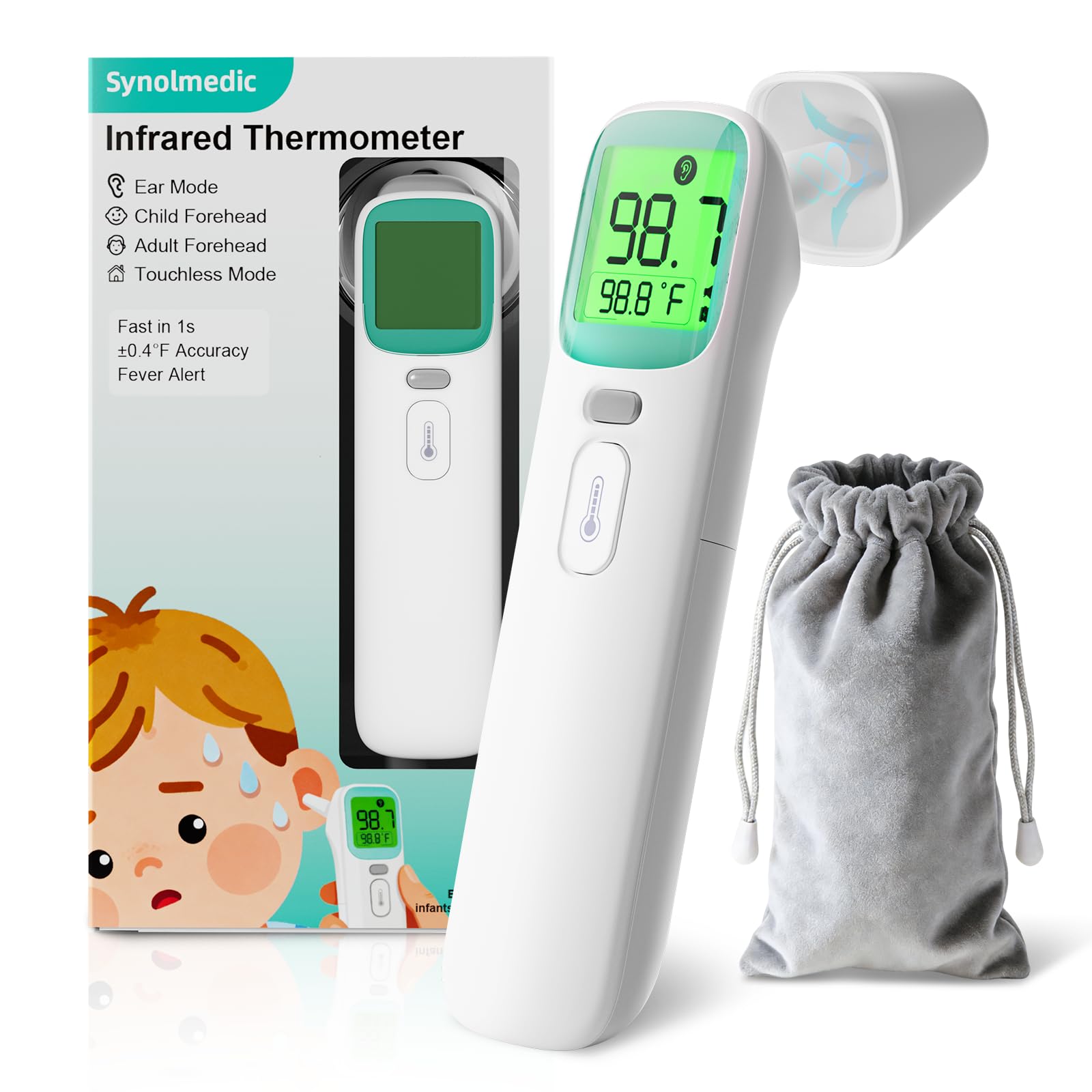Synolmedic 3-in-1 infrared thermometer with green ergonomic design