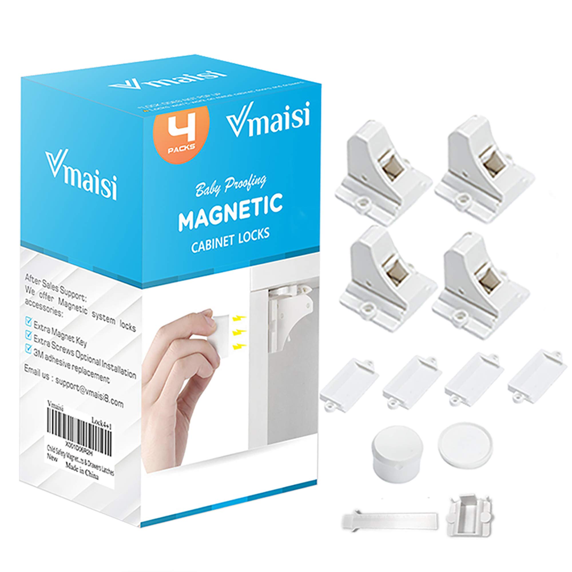 Vmaisi magnetic cabinet locks with adhesive installation for invisible baby proofing