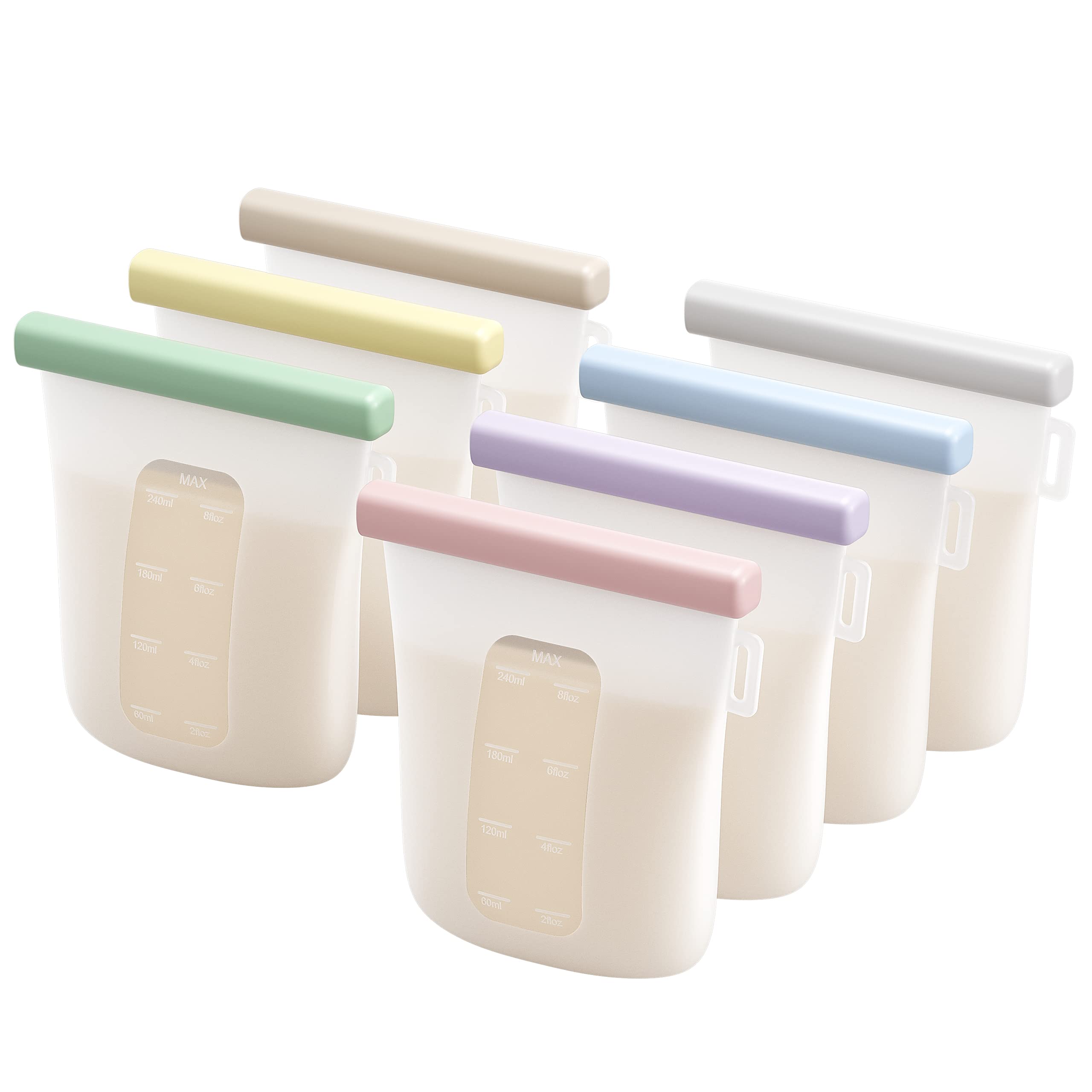 Nuliie reusable silicone breastmilk storage bags with wide opening and double seal design