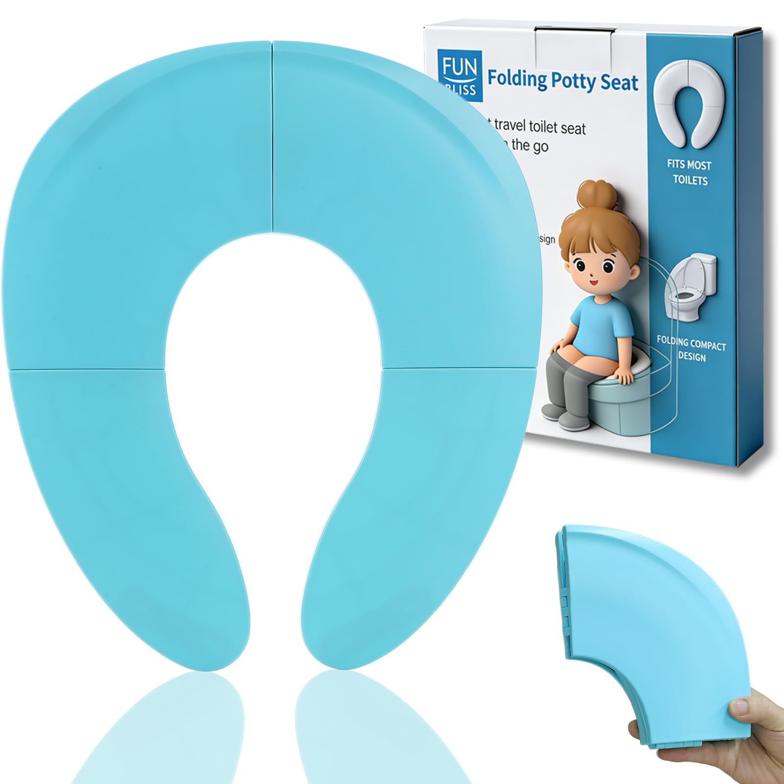 Funbliss Foldable Travel Potty Seat in blue with storage bag for portable toilet training