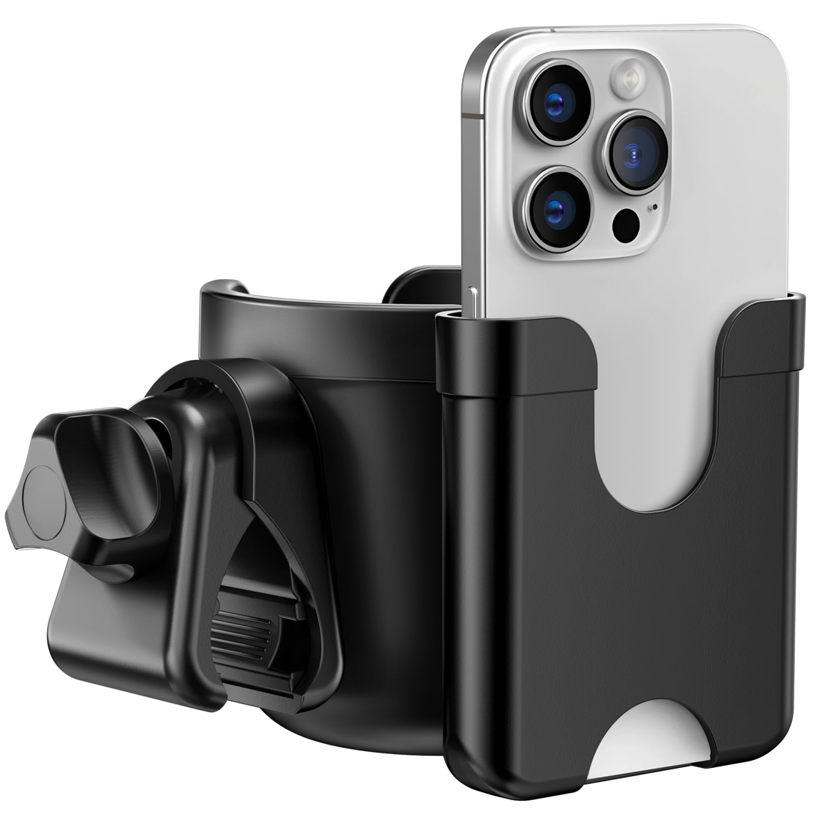 Guiseapue 2-in-1 cup holder with integrated phone holder for strollers and walkers
