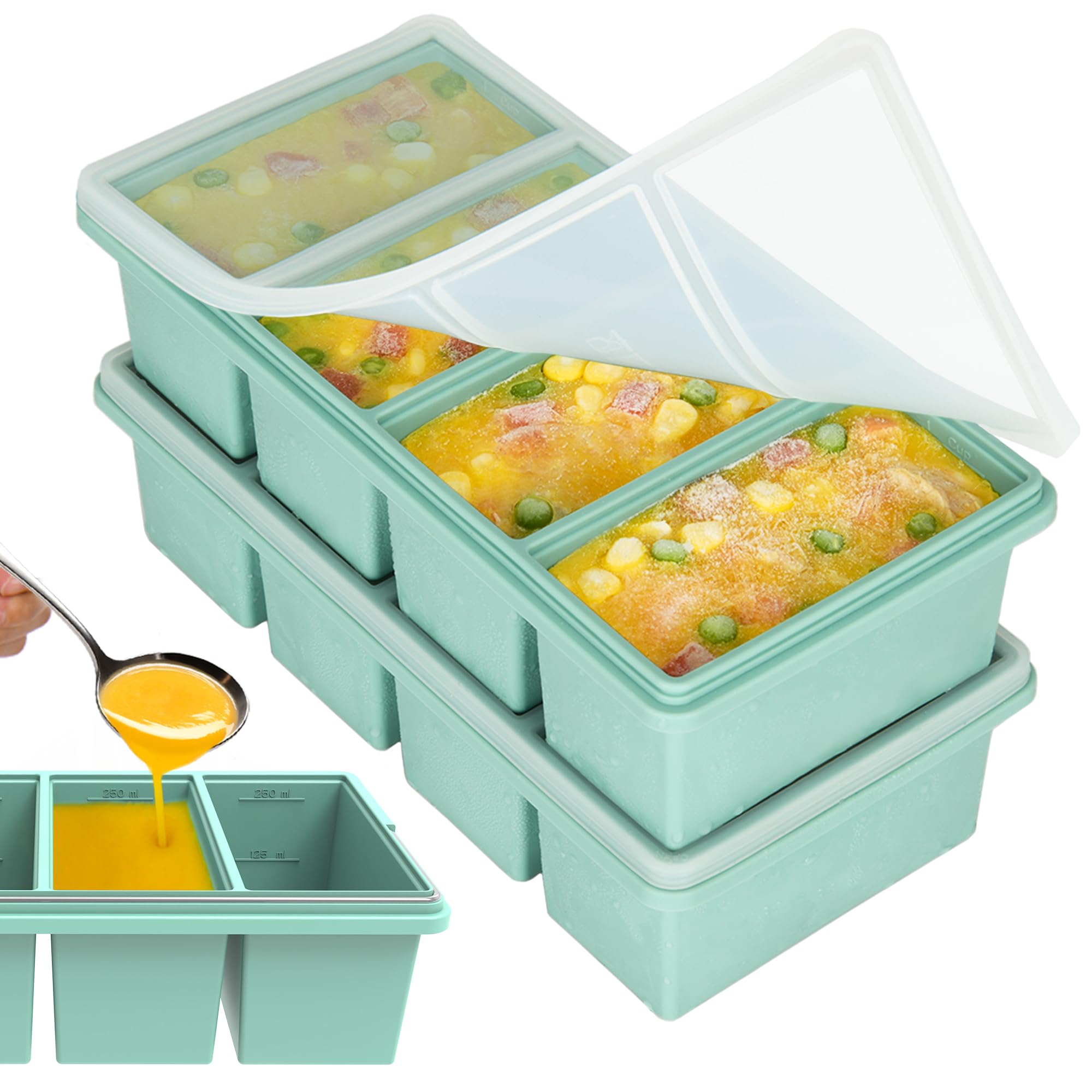 CyhHave silicone freezer trays with transparent lids for storing portioned baby food and family meals