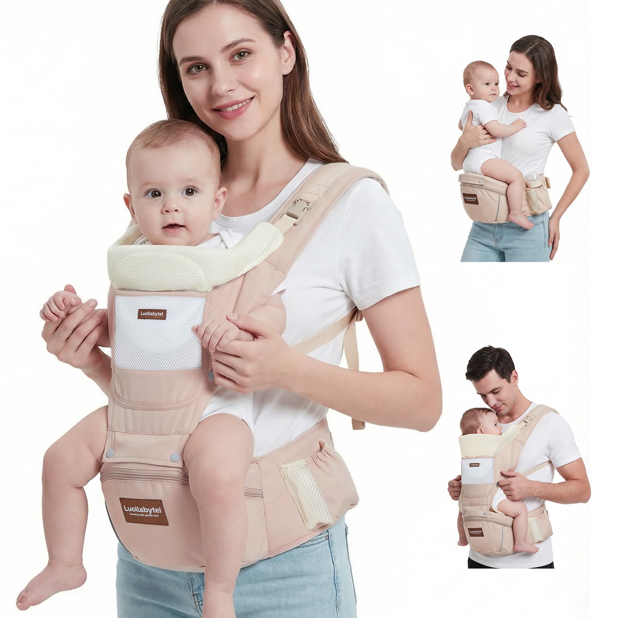 Luollabytel 6-in-1 Baby Carrier with Hip Seat in Khaki