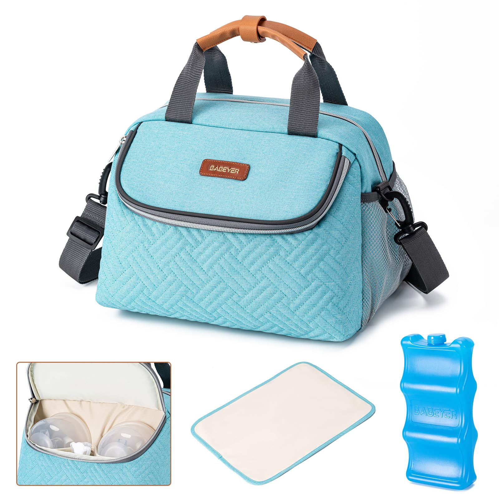BABEYER Breastmilk Cooler Bag in Aqua color with ice pack for daycare and travel