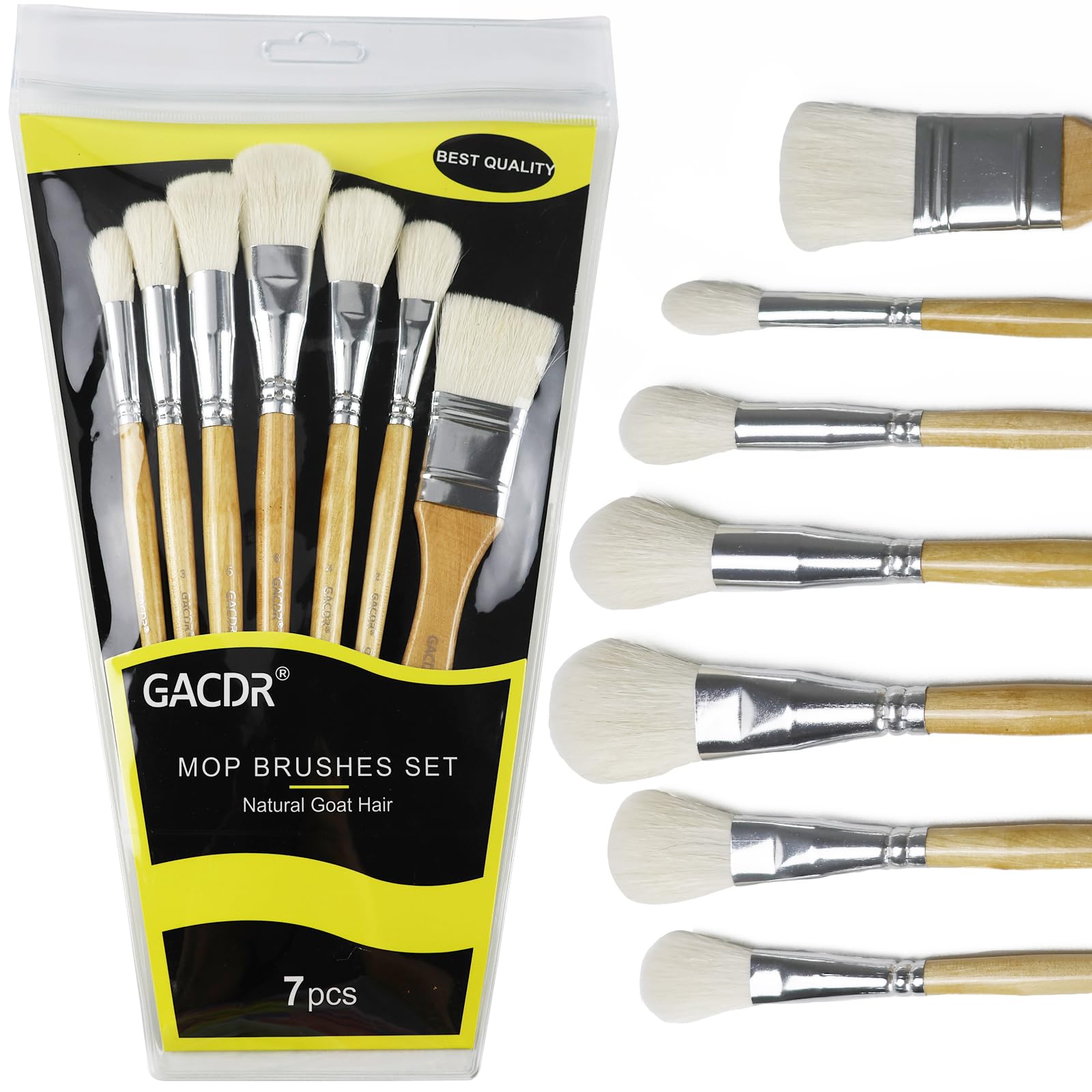 GACDR 7-piece goat hair gilding brush set with birch wood handles laid out for craft projects