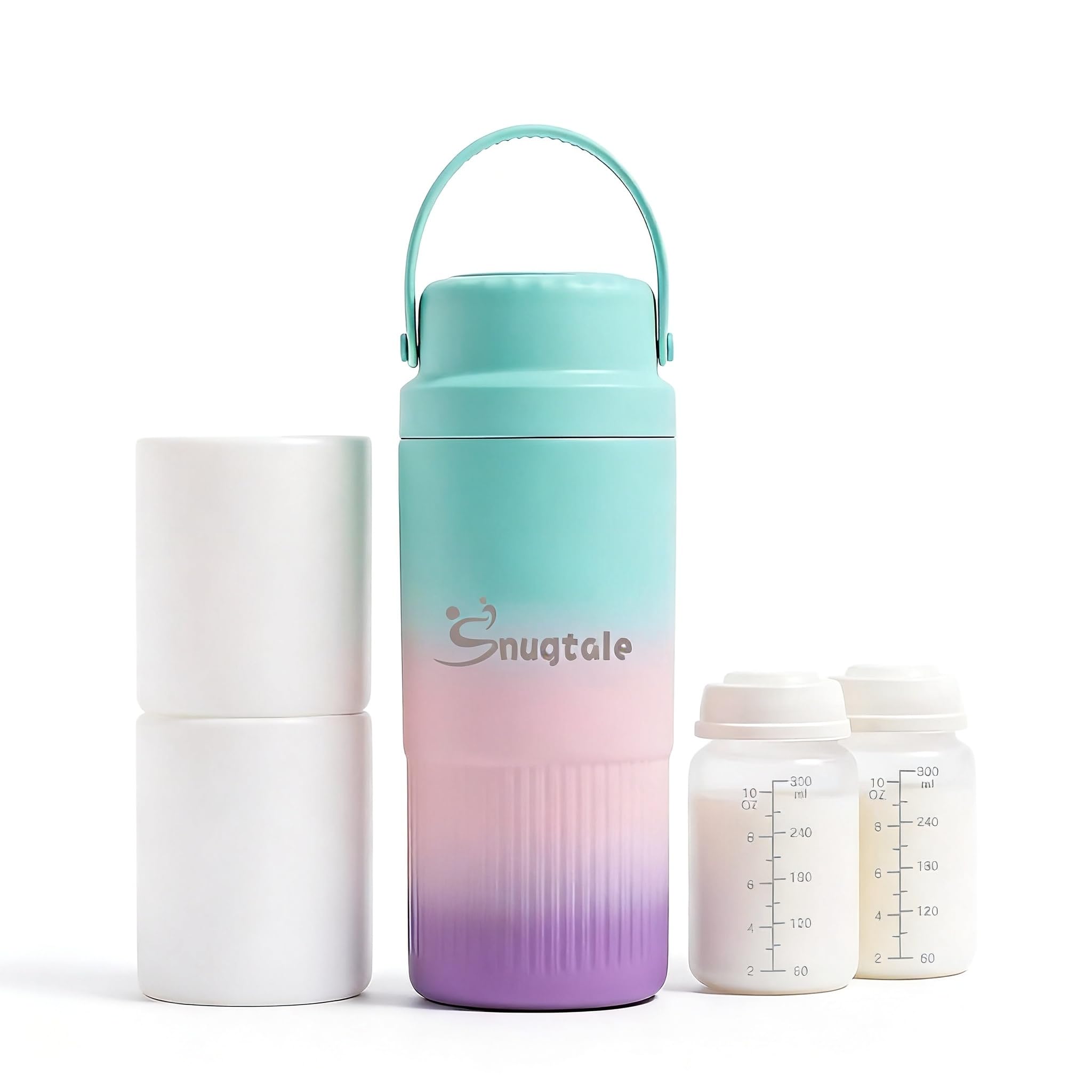 Snugtale 22oz Portable Breast Milk Cooler Bottle with two BPA-free storage bottles and cooling tube