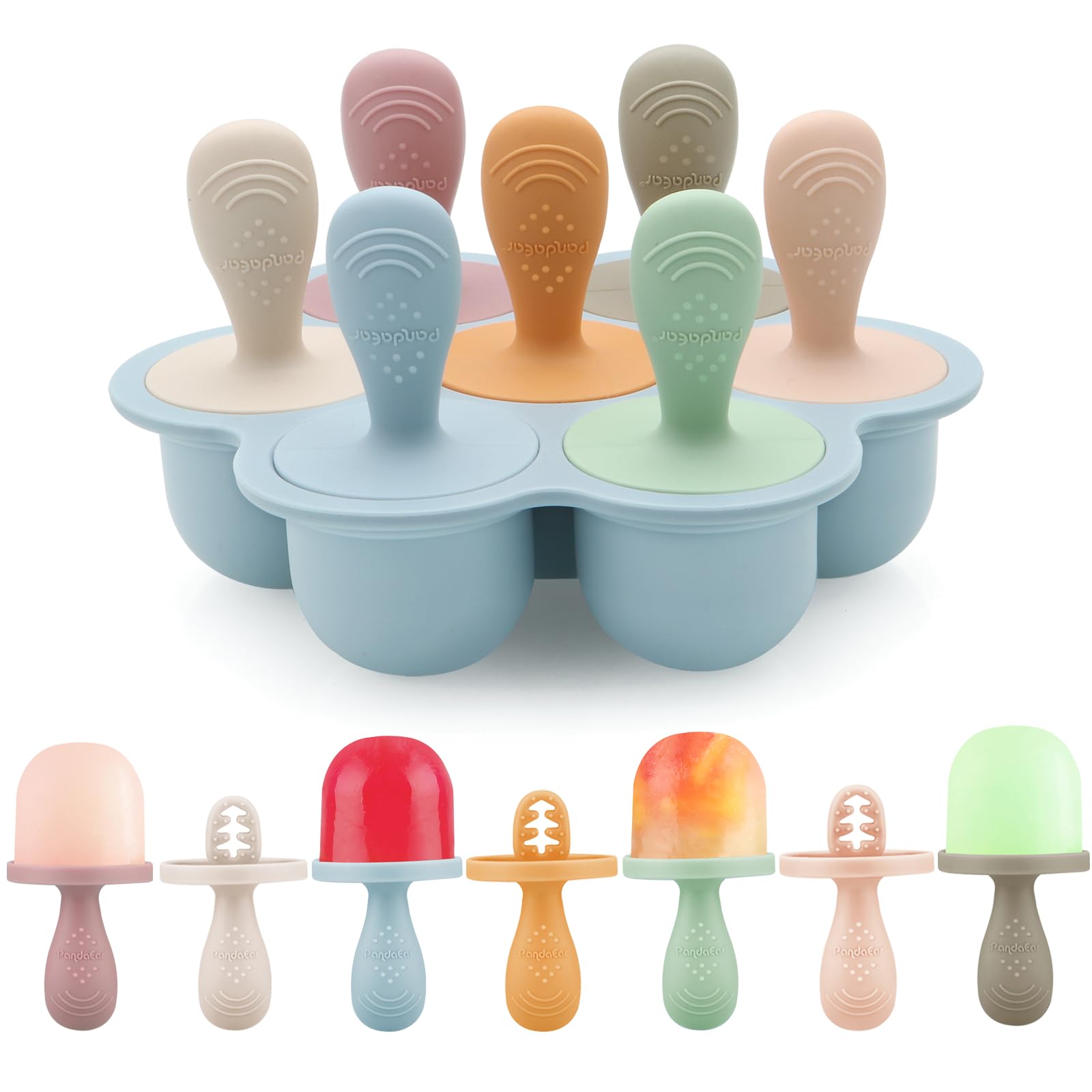 PandaEar Silicone Popsicle Molds for Toddlers with colorful handles