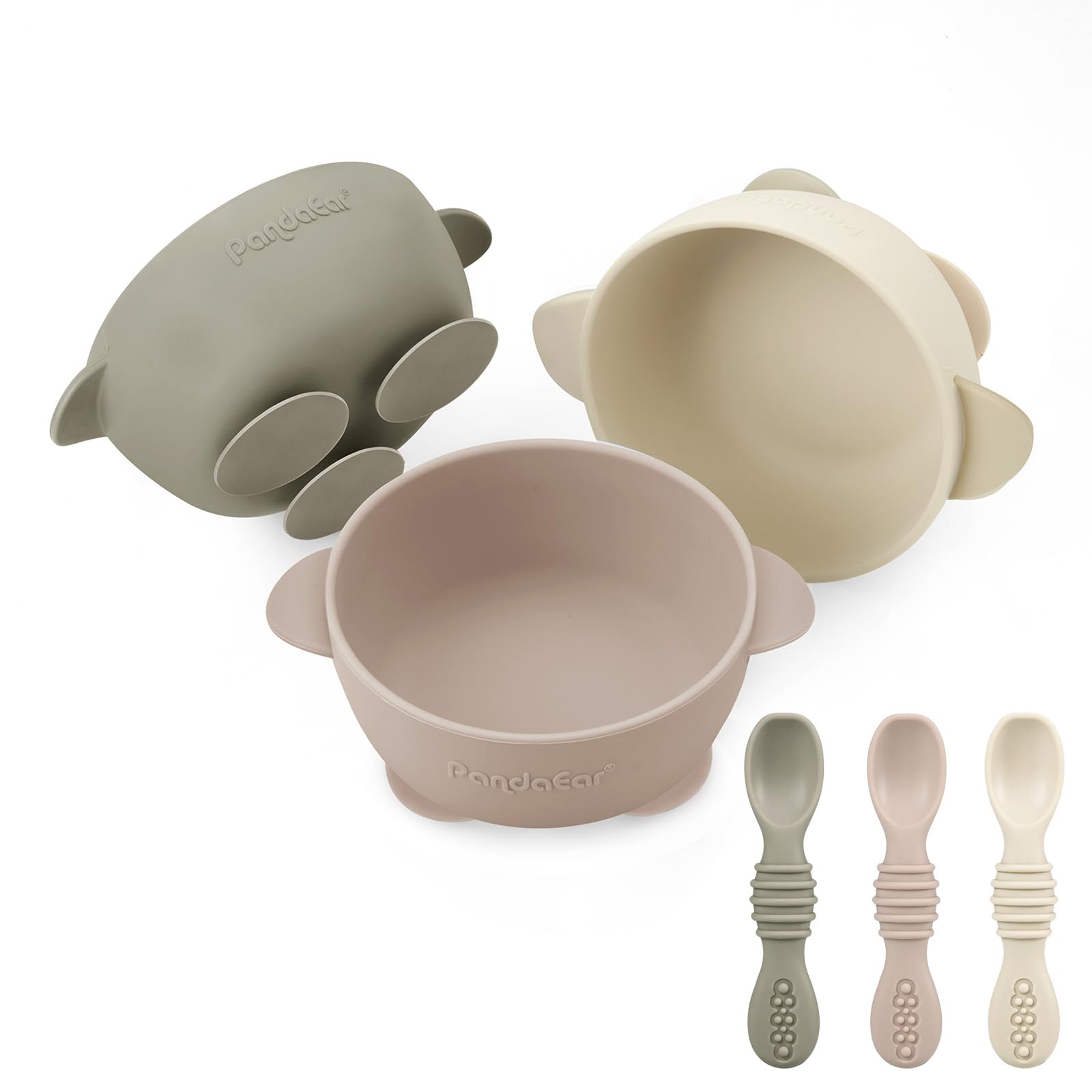 PandaEar silicone suction baby bowls set with feeding spoons