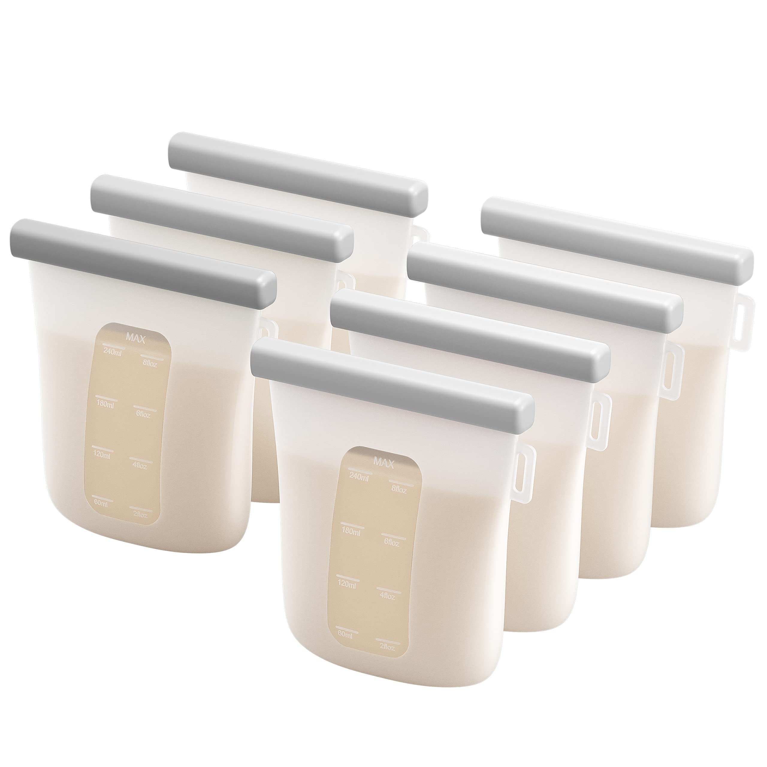 Nuliie 7 Pcs Silicone Breastmilk Storage Bags reusable with wide-mouth opening