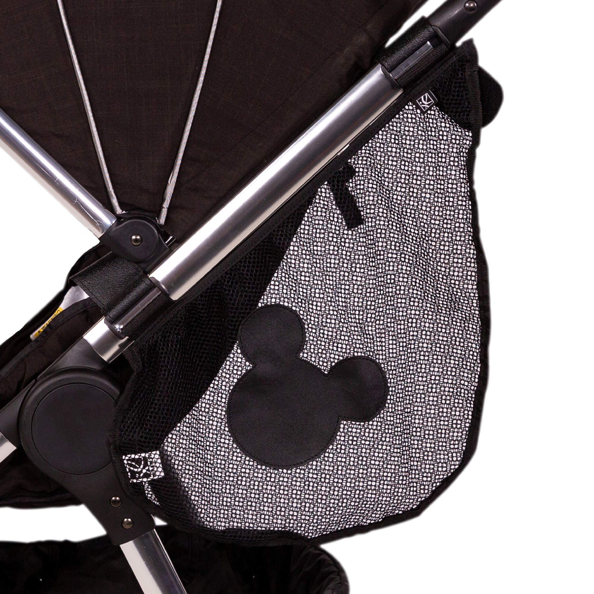 J.L. Childress Disney Baby Side Sling Stroller Organizer and Caddy with Mickey Mouse design attached to stroller side bar