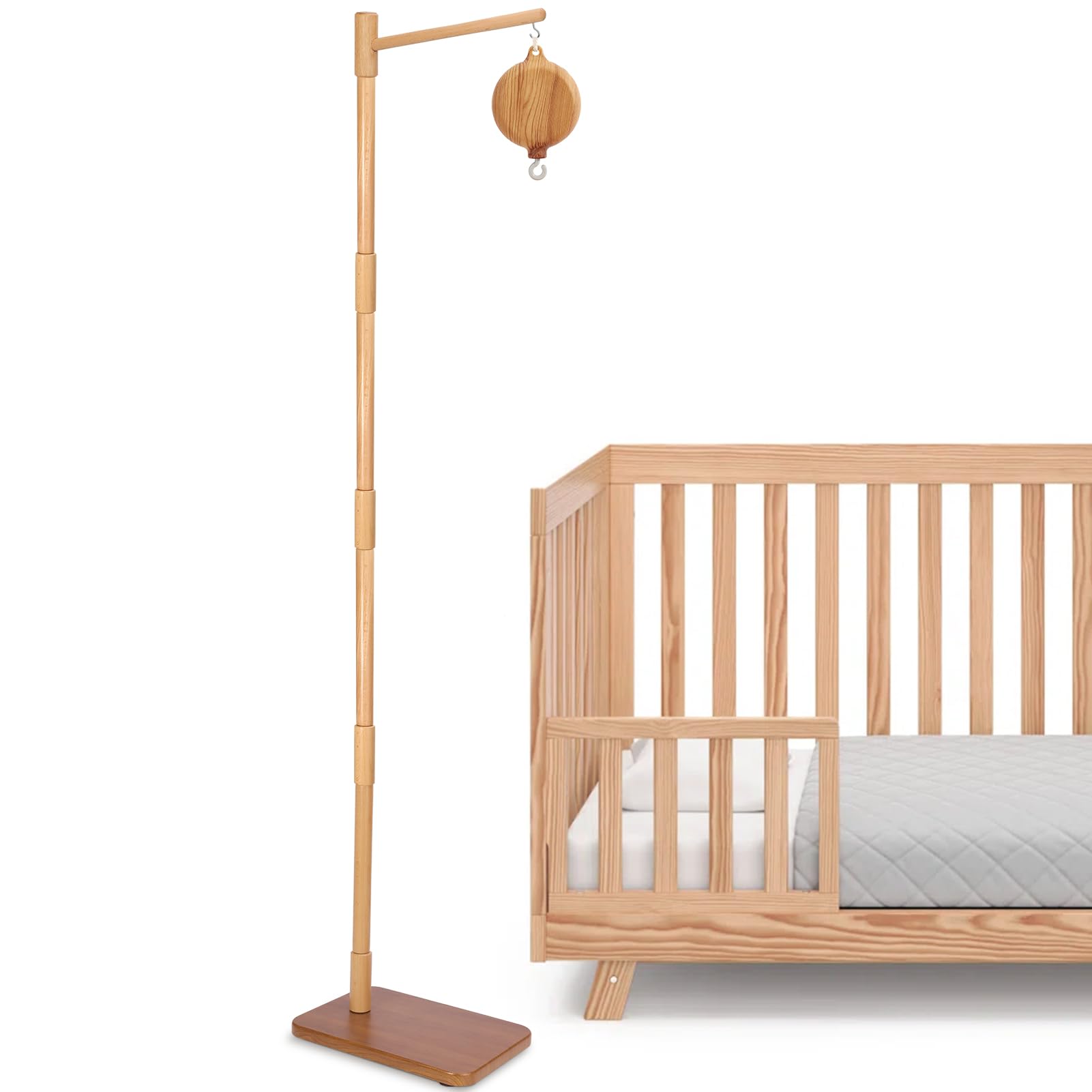 EBINGMIMA 65-inch floor-standing beech wood crib mobile arm with music box