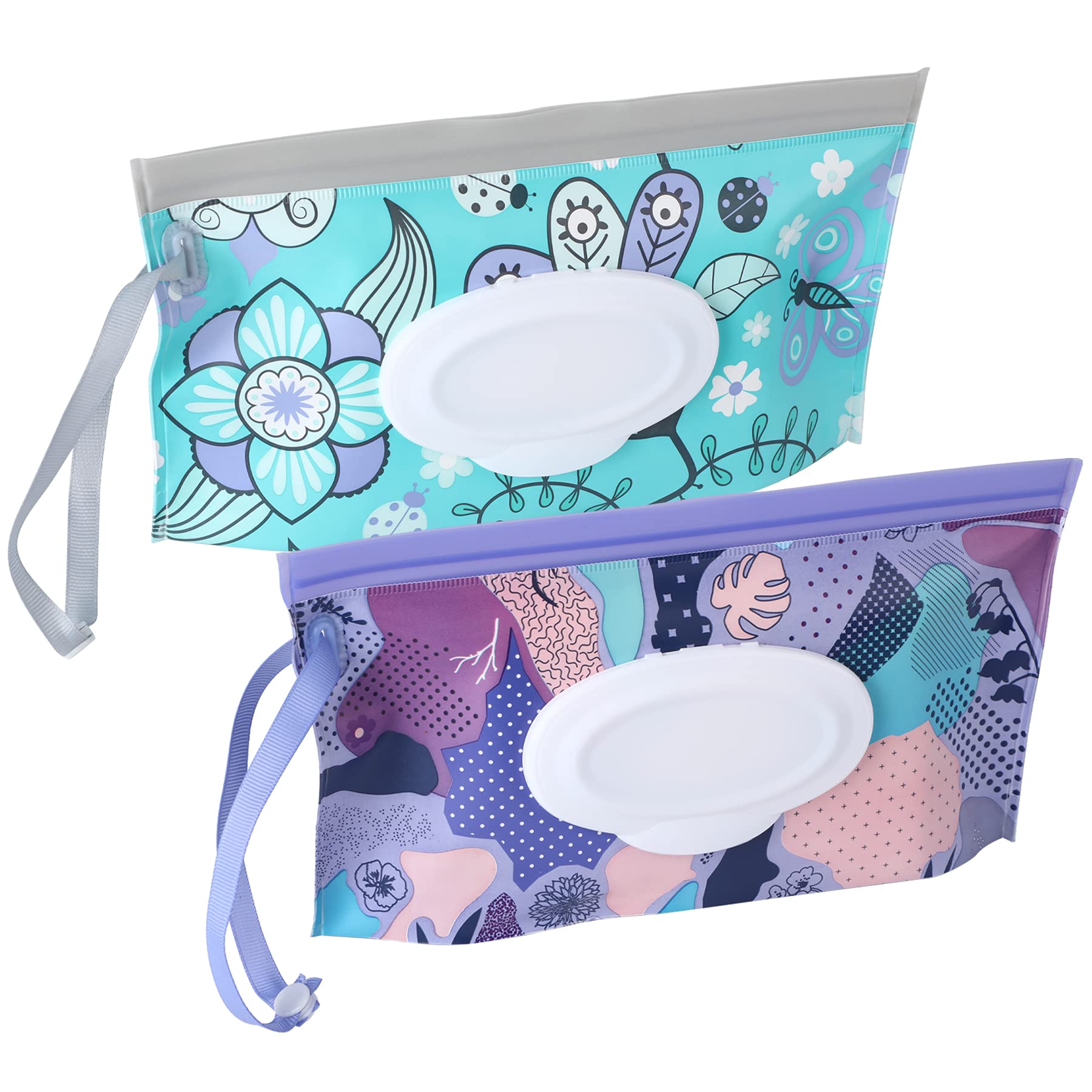 FEBSNOW 2 Pack Baby Wipe Dispenser portable pouches with flip cap