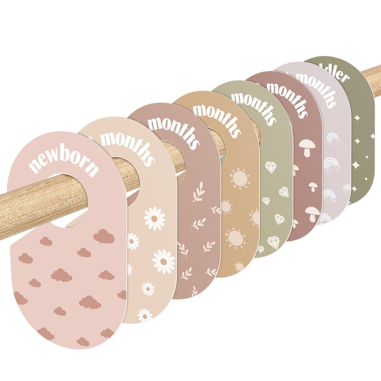 WSICSE pastel baby closet dividers displayed on a clothing rod